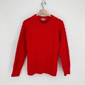 J Crew Cotton Cable Knit Sweater Crewneck Pullover Holiday Red Women's Large